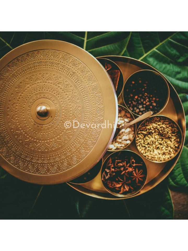 Madhuryam | Premium Brass Spice Storage Box for Kitchen