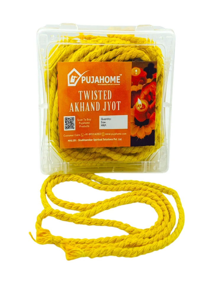 Long Twisted Akhand Jyot Cotton Wicks Batti | Cotton (Yellow)