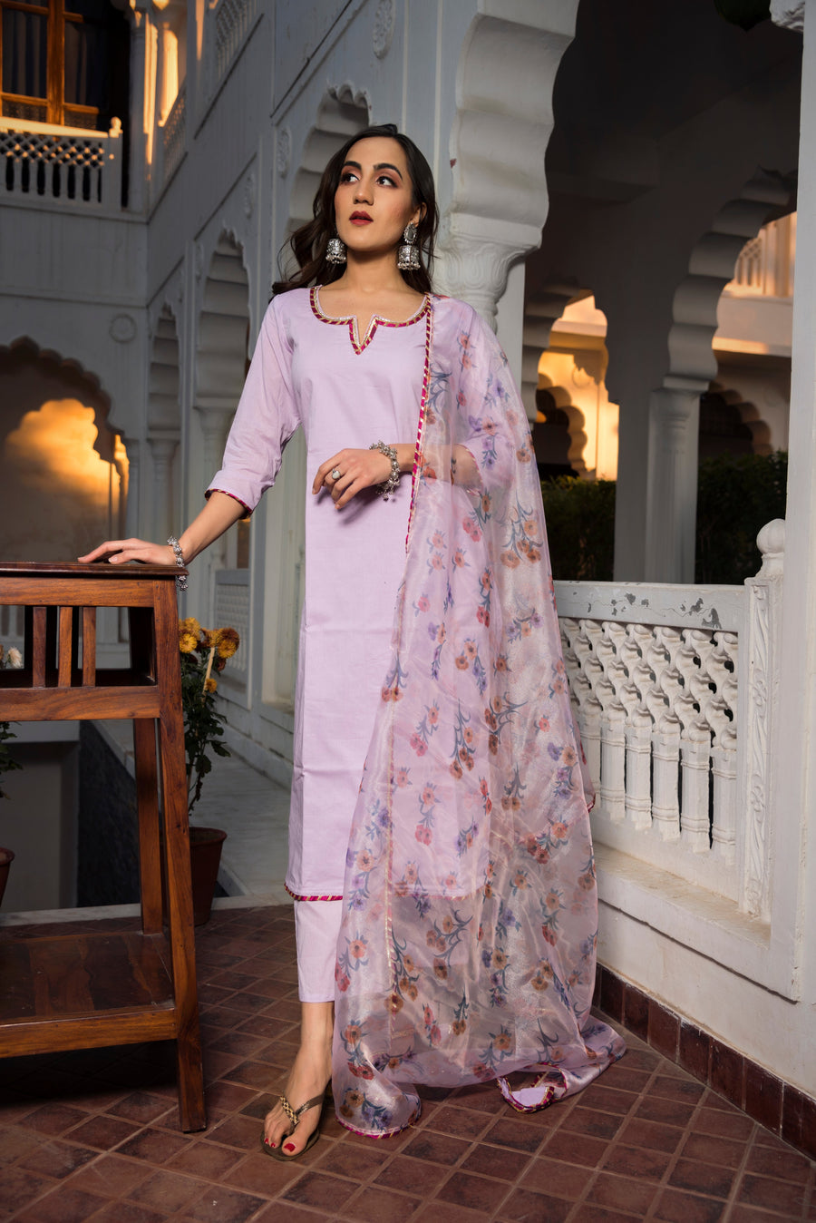 Lavender Pure Cotton Straight Kurta - Pomcha Jaipur