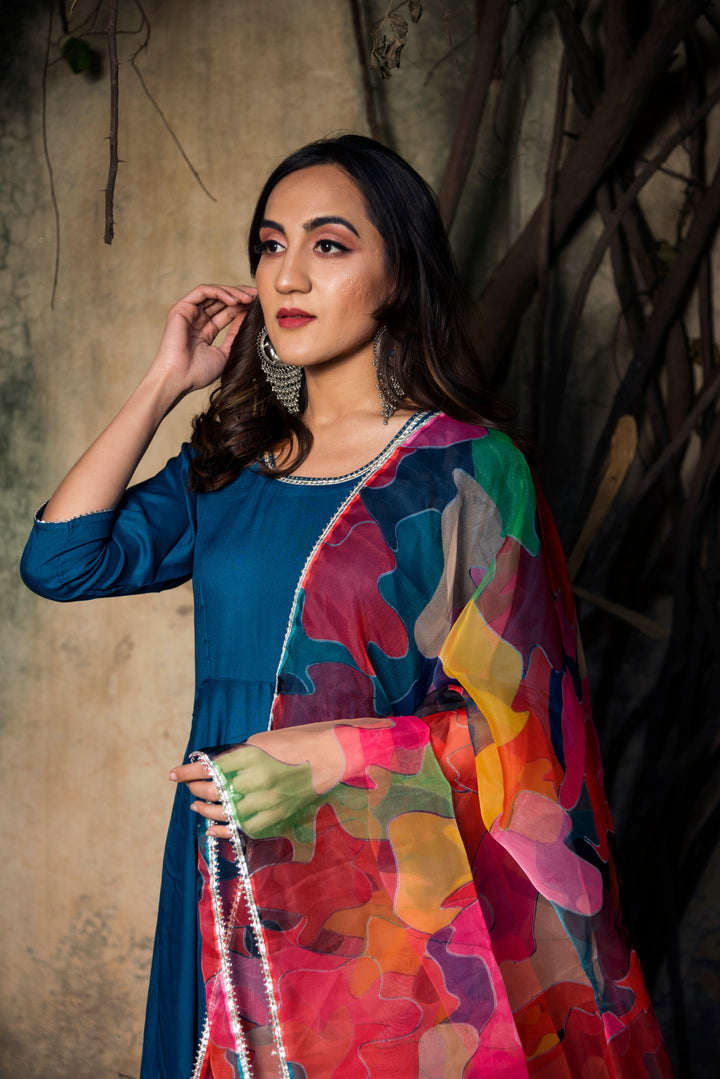 Lily Blue Rayon Anarkali - Pomcha Jaipur