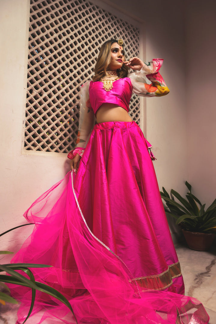 Hot Pink Taffeta Lehenga - Pomcha Jaipur