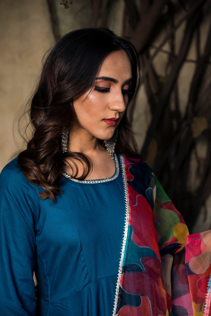 Lily Blue Rayon Anarkali - Pomcha Jaipur