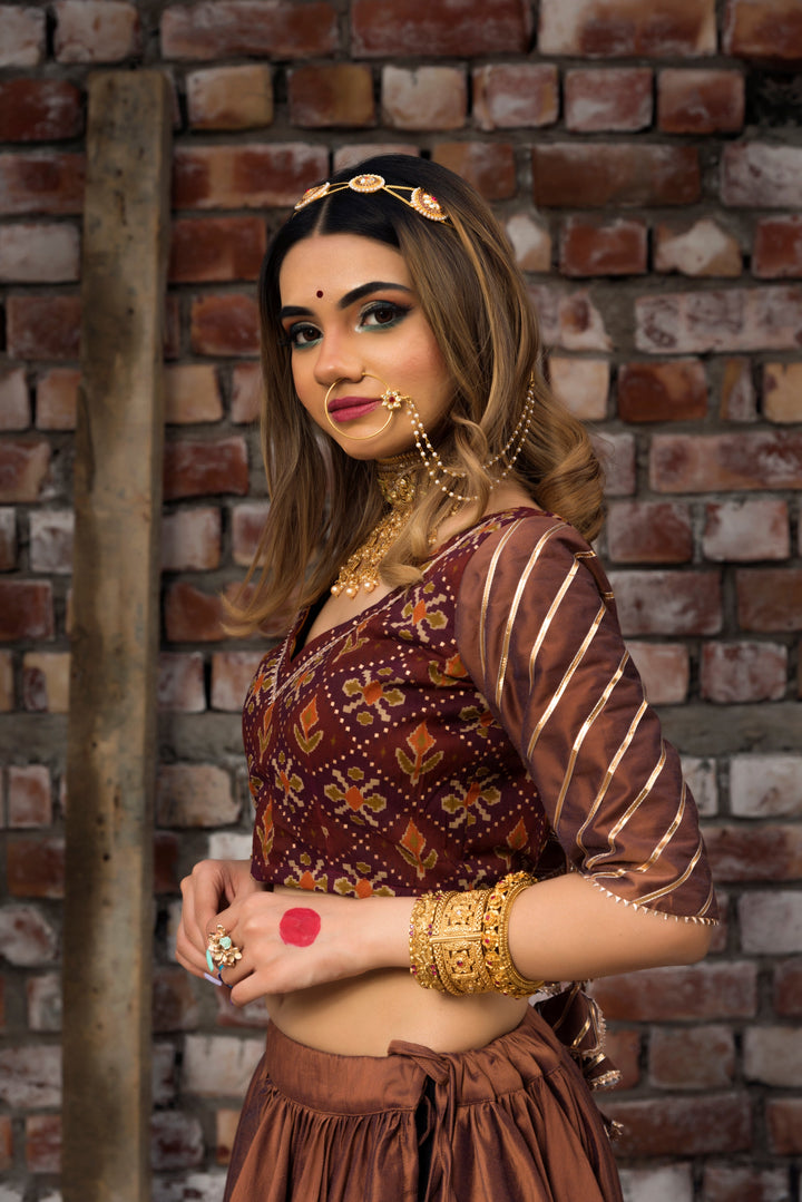 CHHAYA BROWN GUJARATI LEHENGA SET - Pomcha Jaipur