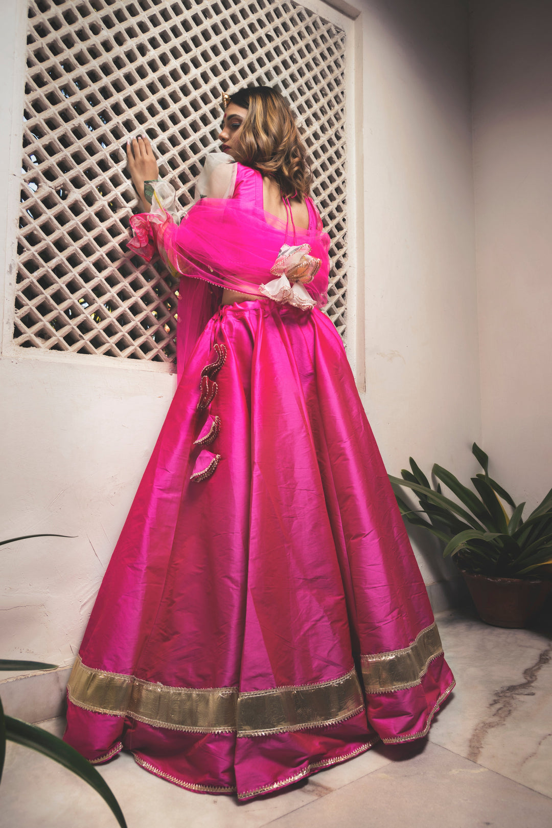 Hot Pink Taffeta Lehenga - Pomcha Jaipur