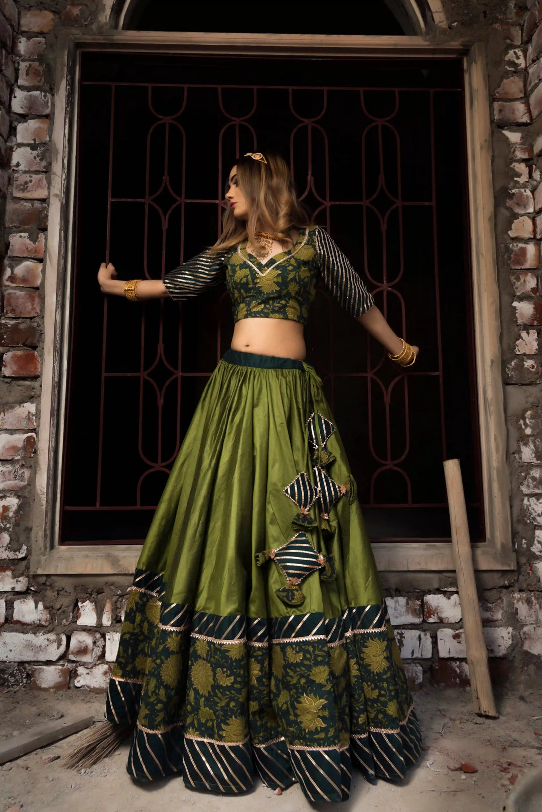Idika Olive Green Cotton Silk Lehenga Set | Soft Net Dupatta Luxury Wear