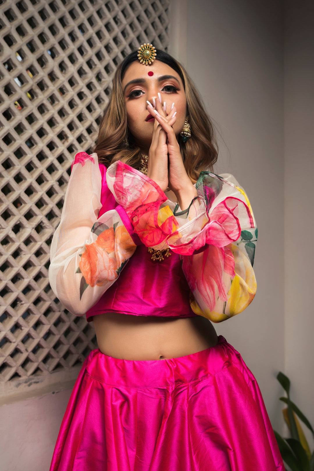 Hot Pink Taffeta Lehenga - Pomcha Jaipur