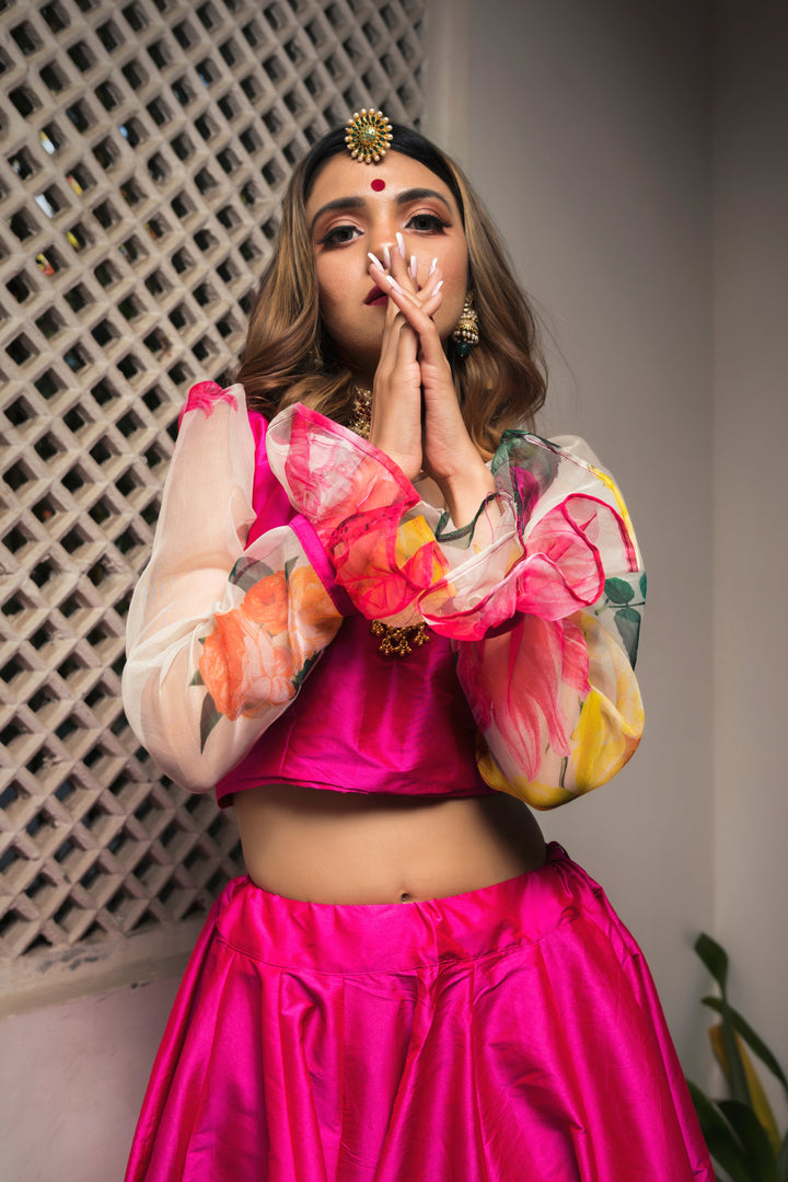 Hot Pink Taffeta Lehenga - Pomcha Jaipur