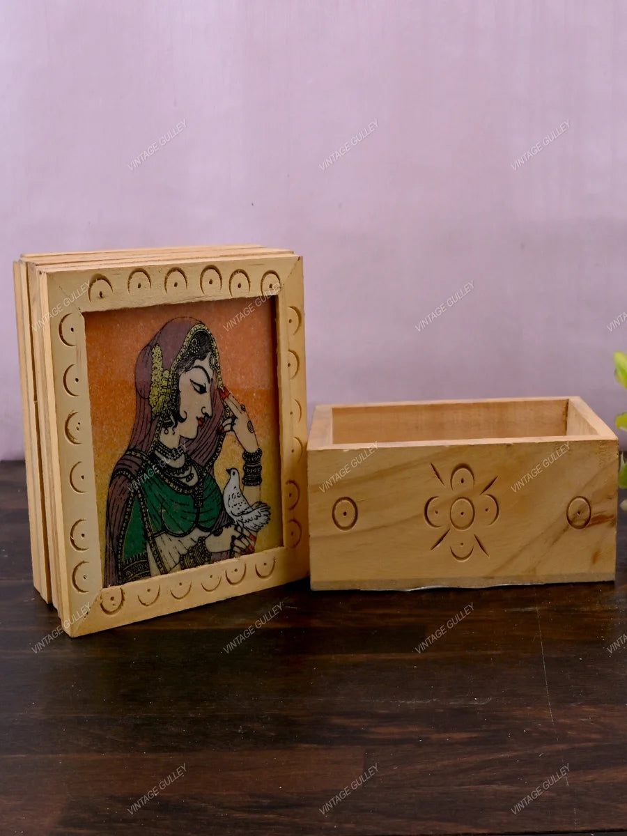 Square Wooden Tea Coasters | Handcrafted Gemstone Painting for Decor