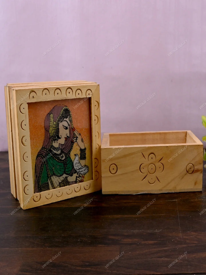 Square Wooden Tea Coasters | Handcrafted Gemstone Painting for Decor