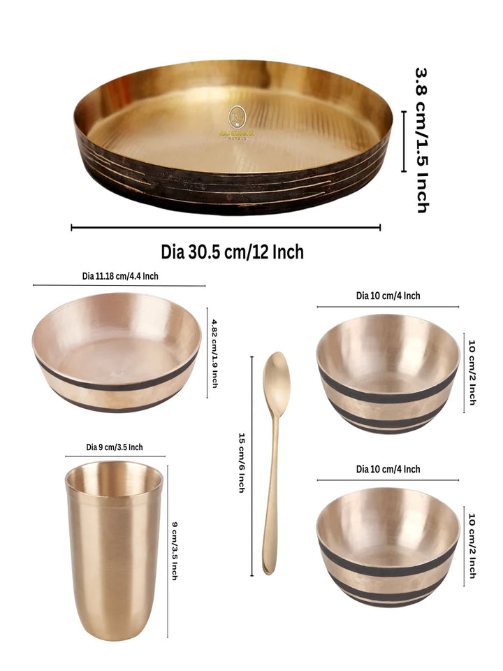Traditional Kansa Dinner Set 6 Pcs | Pure Bronze Thali Set for Healthy Dining