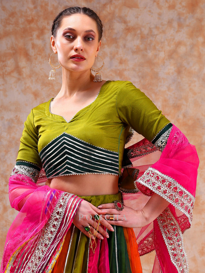 Vibrant Elegance Unveiled | Dil Kash Multicolor Organza Lehenga