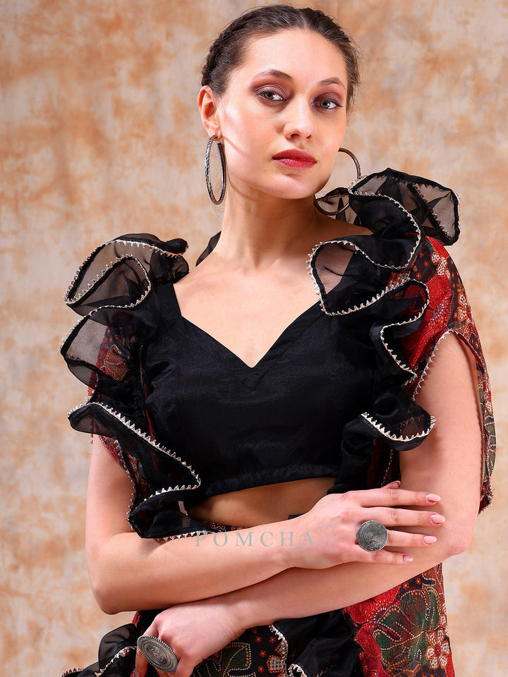 Stylish Black Muslin Lehenga | Dil Kash Organza & Chiffon Shrug fashionable Set
