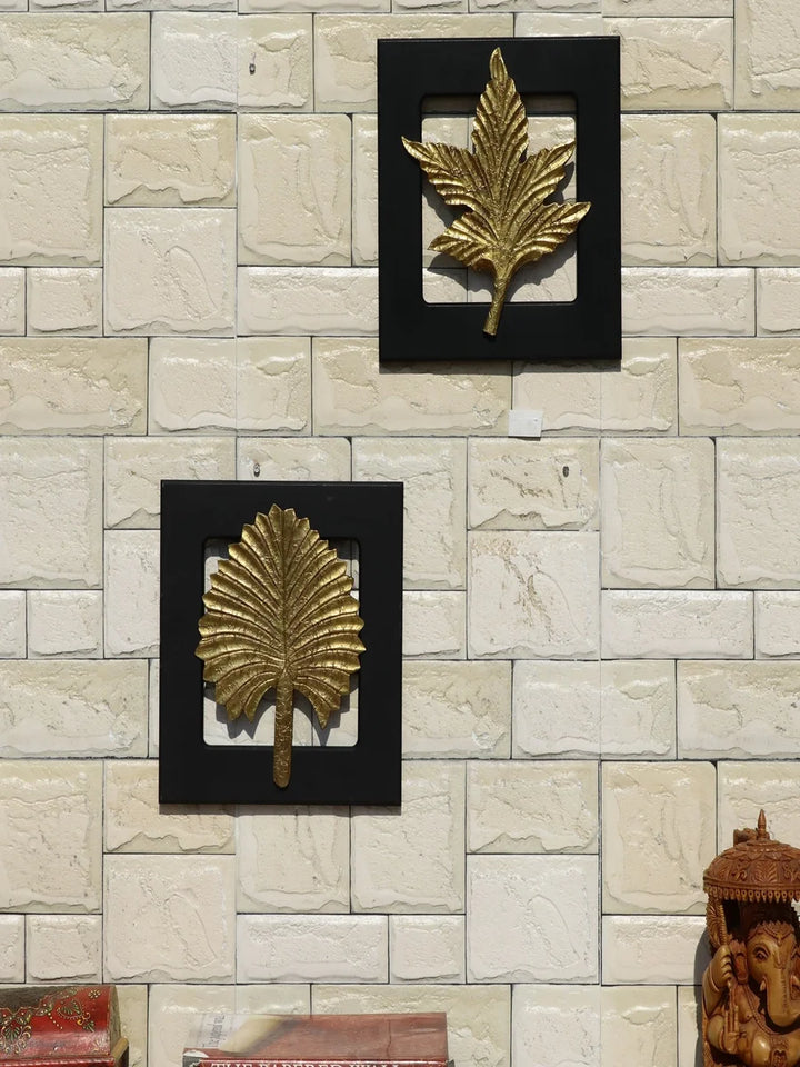 Brass Leaf Wall Decor | Elegant 12" Square Frames for Home Accent