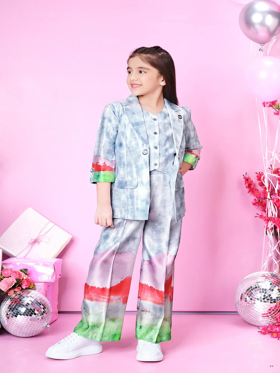 Light Sky Blue Pant Set | Kids Western Pant Set for Girls