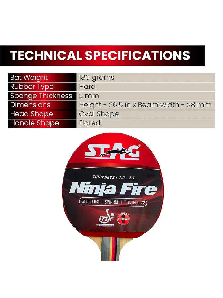 STAG Advanced ITTF Approved Rubber Ninja Fire Table Tennis Racquet