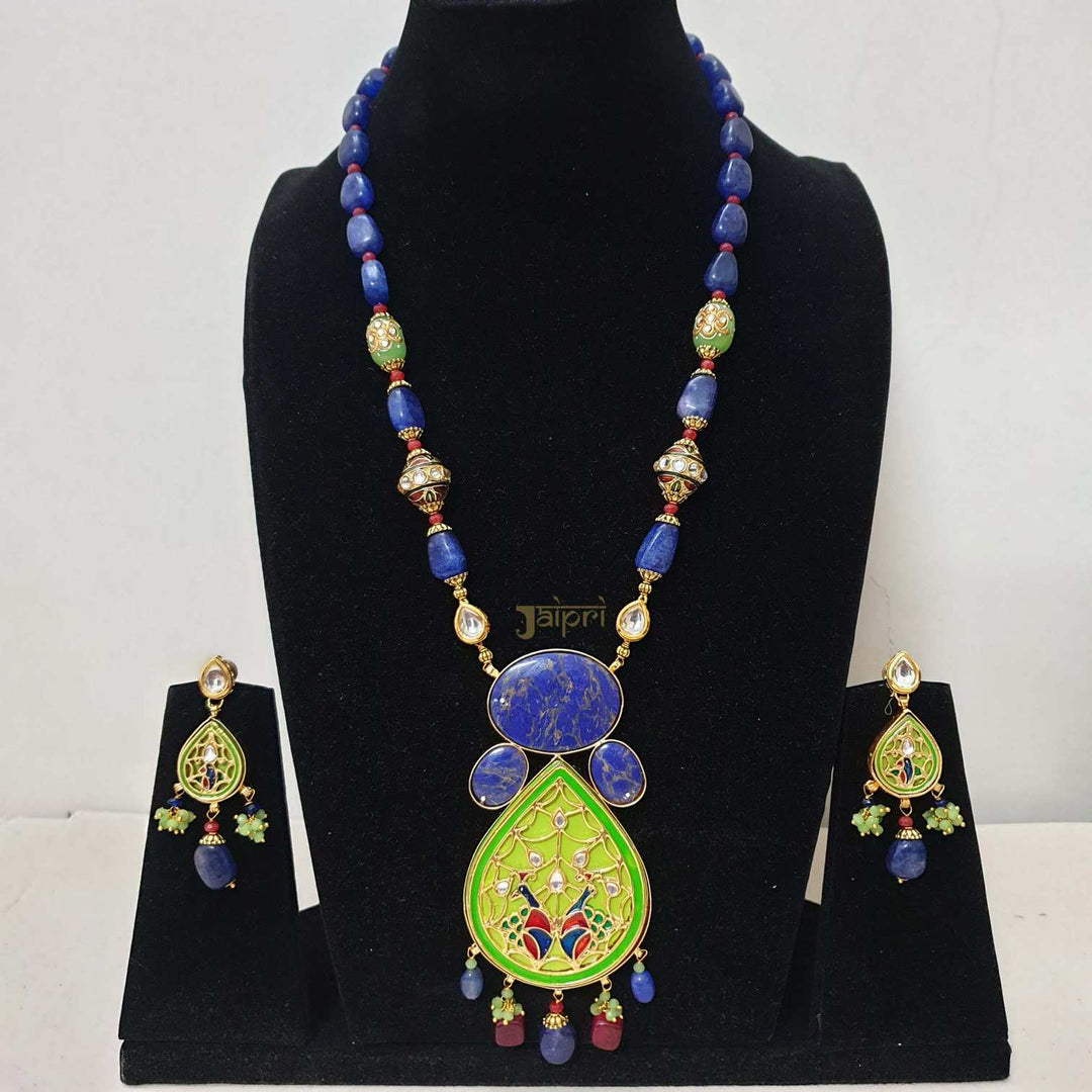 Blue Beads Stone  | Meenakari Fusion Pendant With Earrings Signature Design