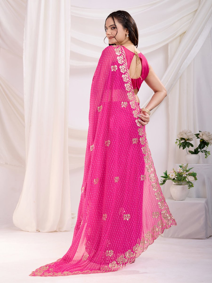 Designer Pink Saree with Sequin Embroidery & Printed Blouse Work - 15263 - ACZ5005