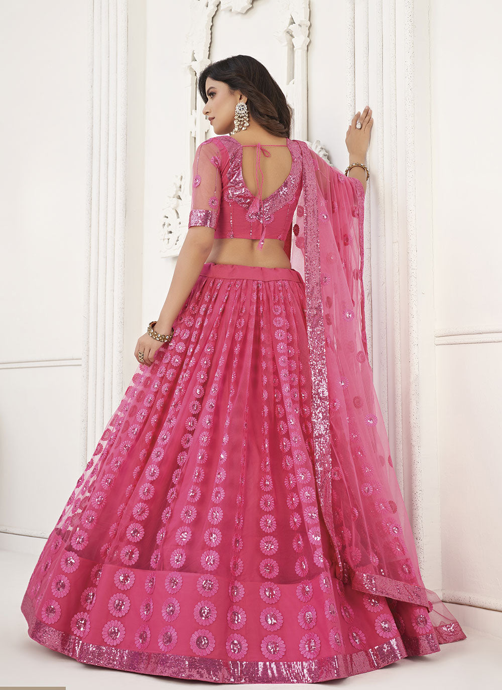 designer butterfly-net lehenga with thread work

