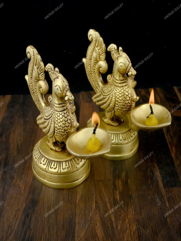 Handcrafted Brass Peacock Diya | Unique Oil Lamp for Home Decor & Pooja