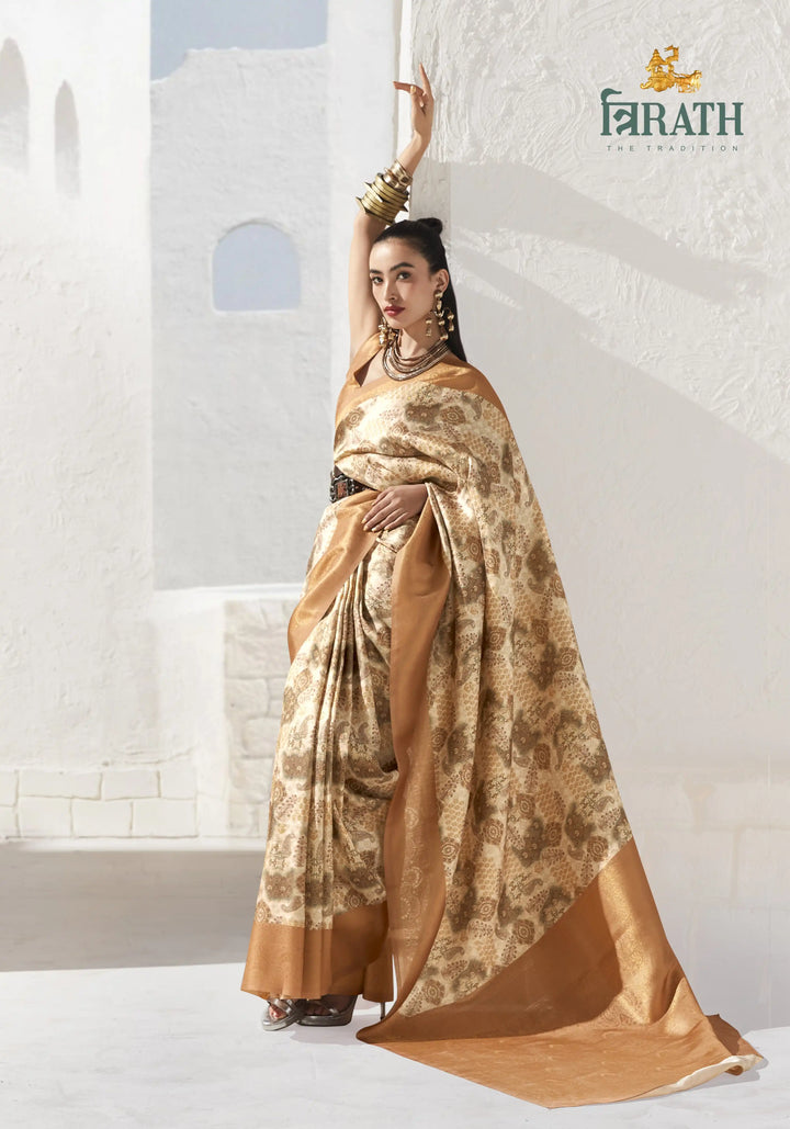digital print beige saree with blouse
