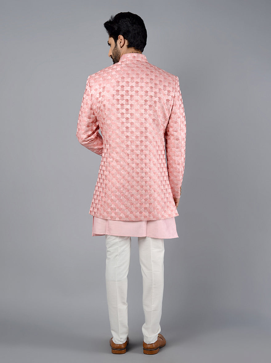 Stylish pink jodhpuri suit for engagement and wedding reception.
