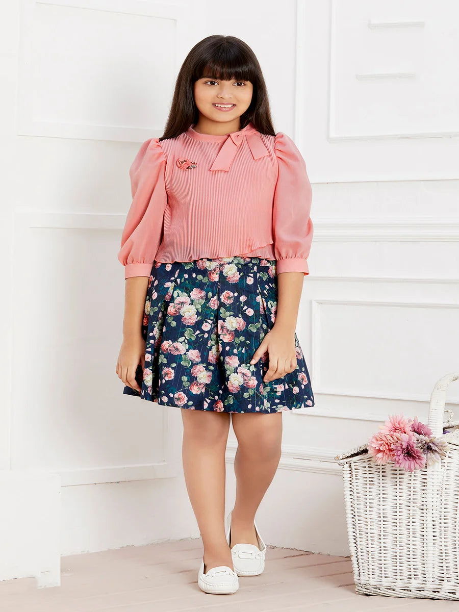 Girls' Peach Skirt Set | Trendy & Comfortable Party Wear Outfit