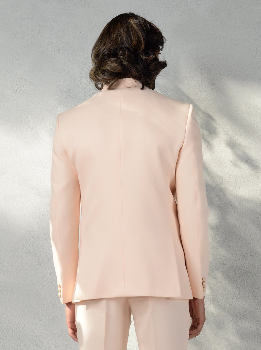 Elegant Peach Jodhpuri Suit for men, perfect for weddings with metal accents.