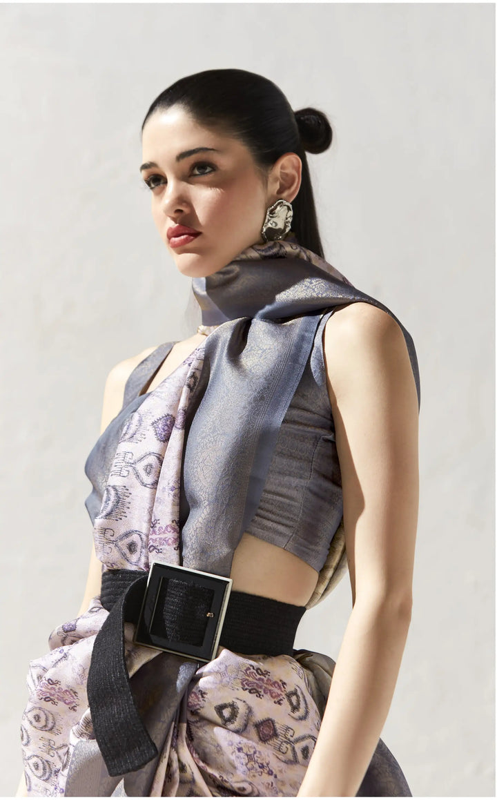 dusty gray printed saree online