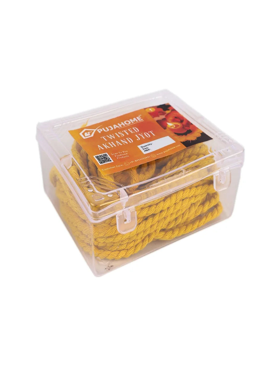 Long Twisted Akhand Jyot Cotton Wicks Batti | Cotton (Yellow)