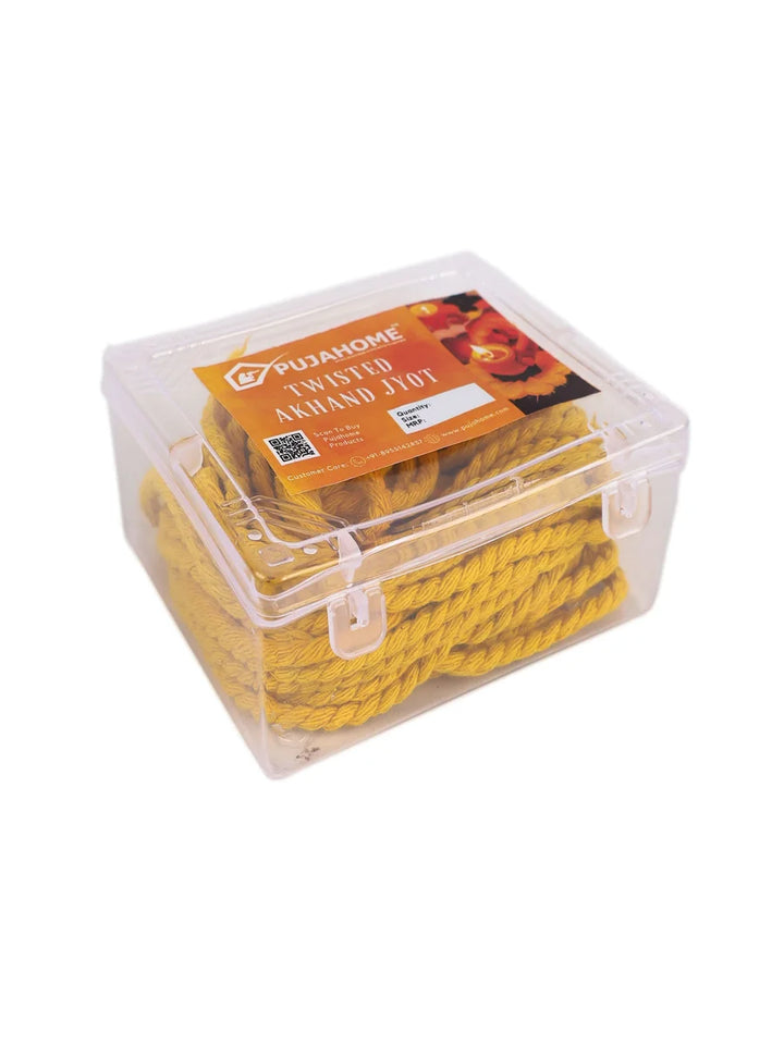 Long Twisted Akhand Jyot Cotton Wicks Batti | Cotton (Yellow)