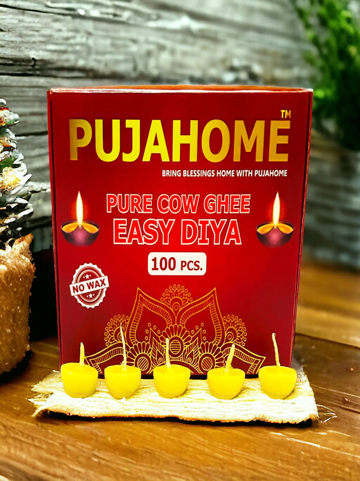 Pure Cow Ghee Diya Wicks (100 Pieces) 30min Burning Time, Wax Free