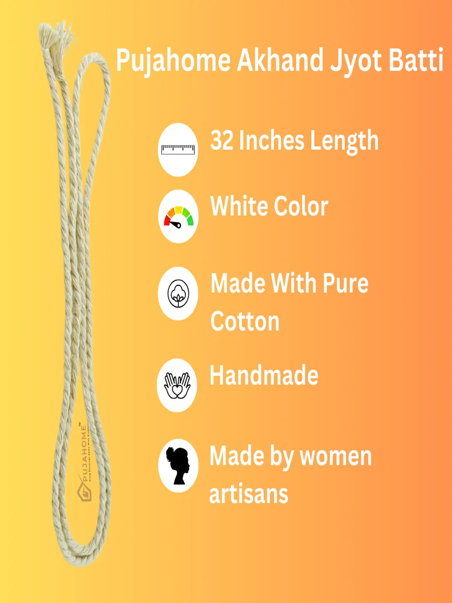 Twisted Akhand Jyot Batti, Special Long Akhand Jyot Cotton Wicks(White)