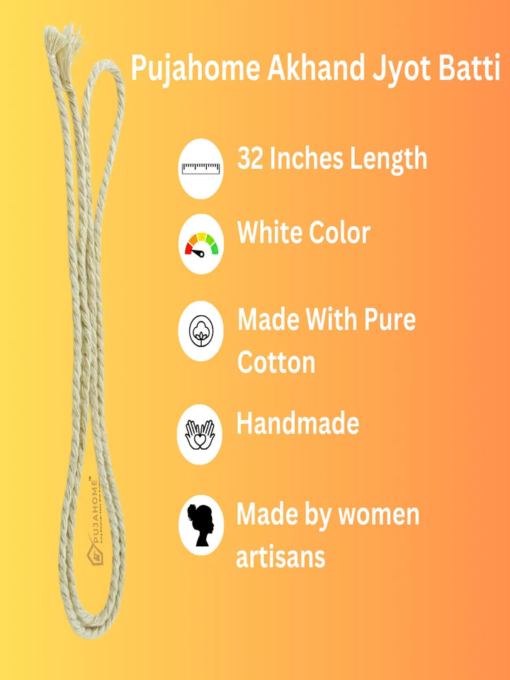 Twisted Akhand Jyot Batti, Special Long Akhand Jyot Cotton Wicks(White)