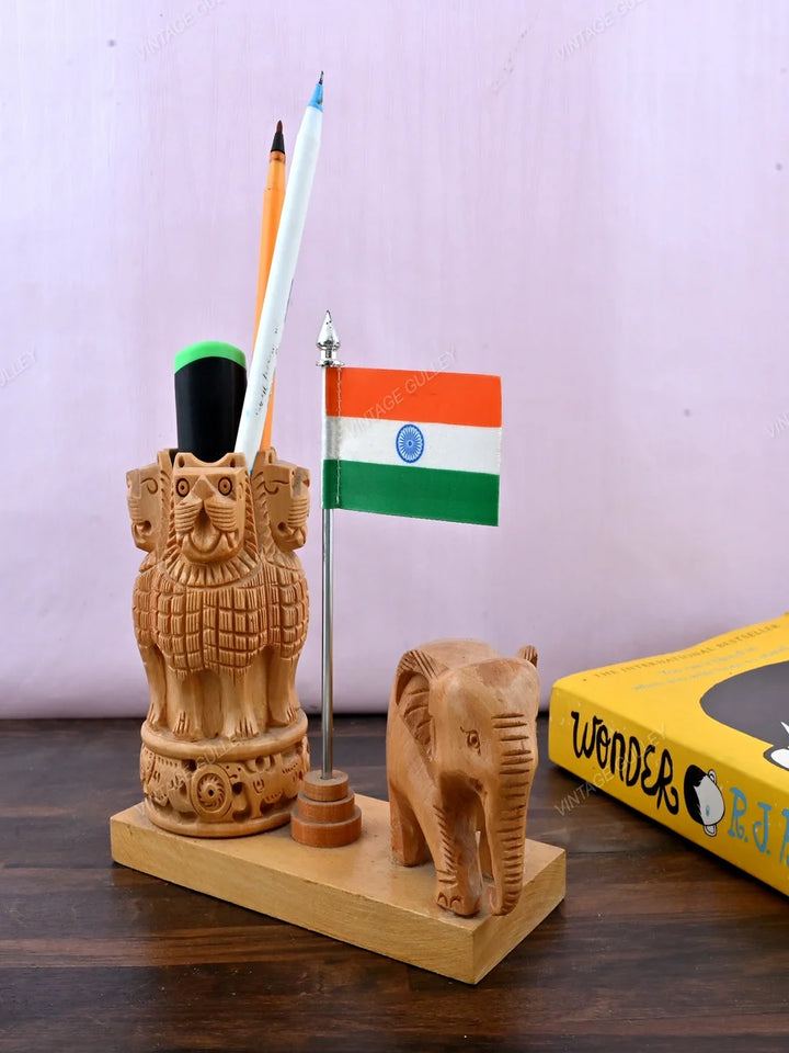 Wooden Pen Stand | Premium Quality Wooden Desk Organizer Gift