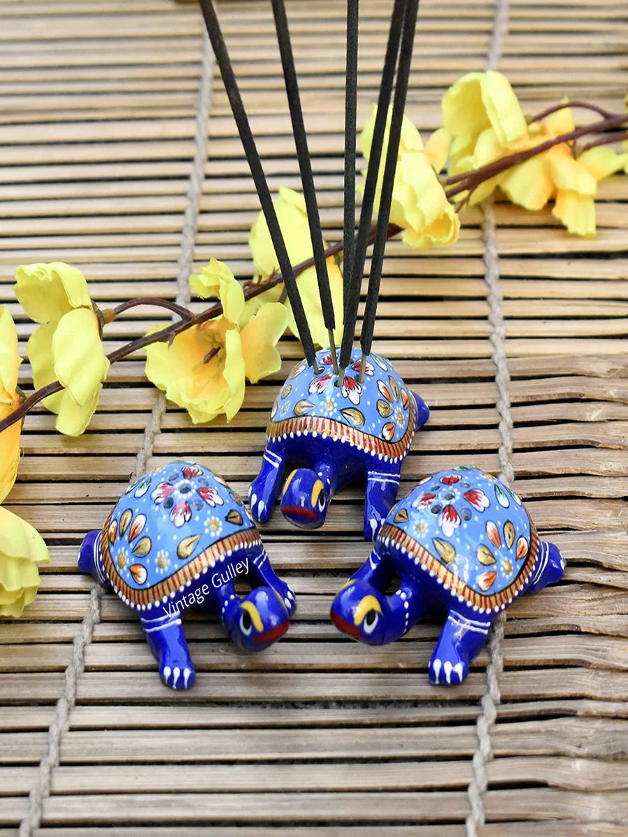 Pack of 3 Handcrafted Metal Tortoise Agarbatti Stands | Religious Decor