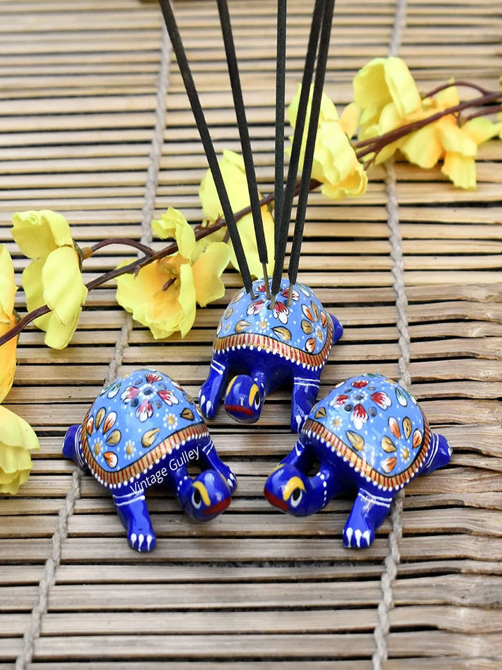 Pack of 3 Handcrafted Metal Tortoise Agarbatti Stands | Religious Decor