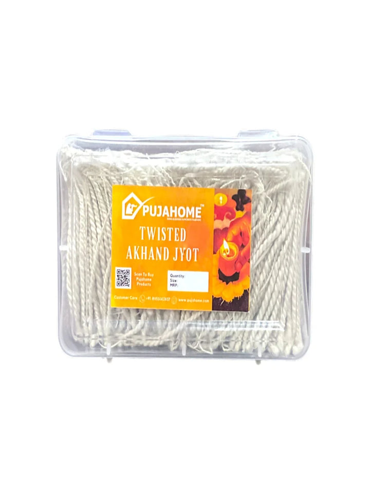 Twisted Akhand Jyot Cotton Short Wick (24Hours Burning, White)