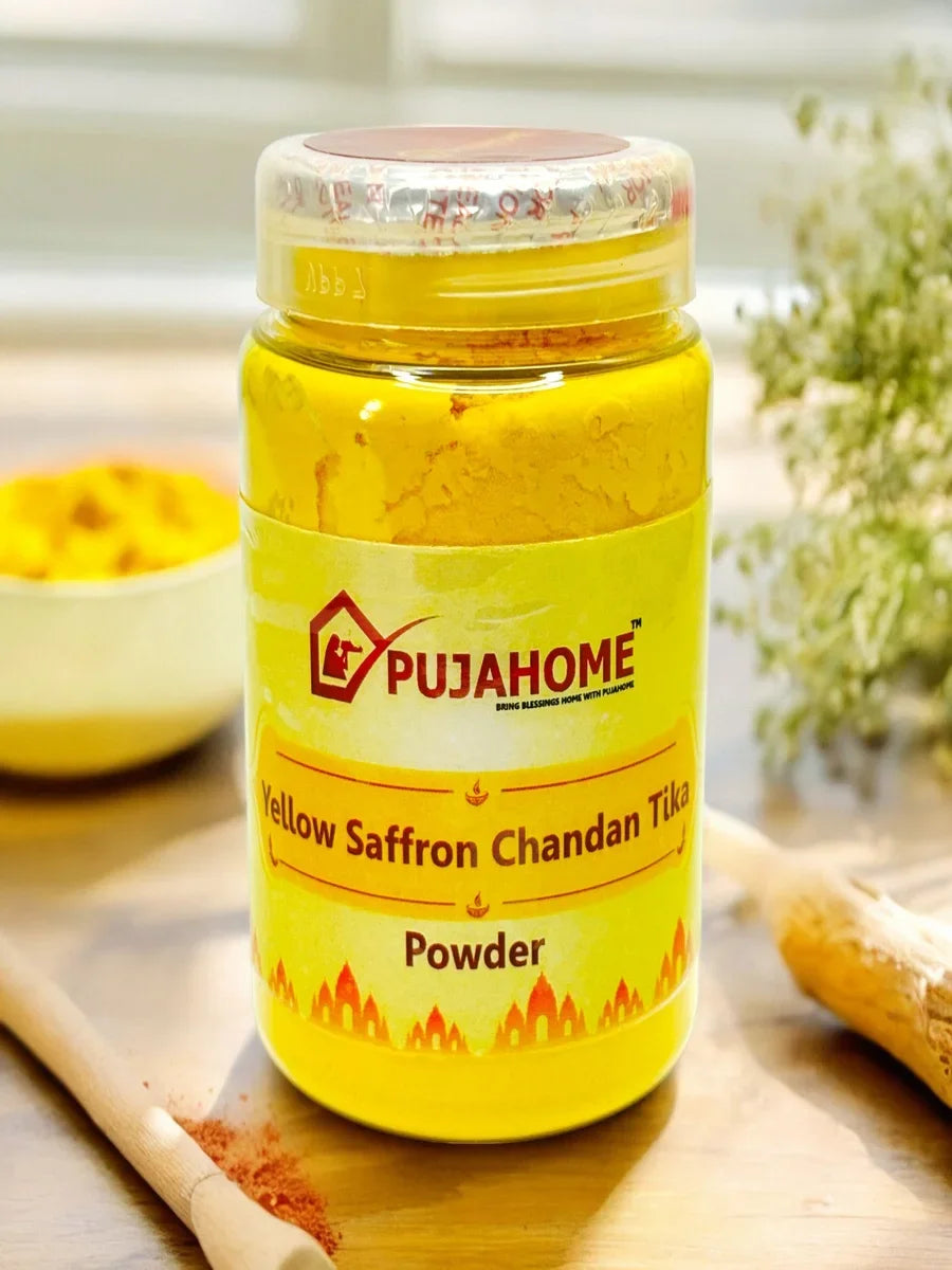 Premium Yellow Saffron Chandan Tika Powder 100 Gram Box