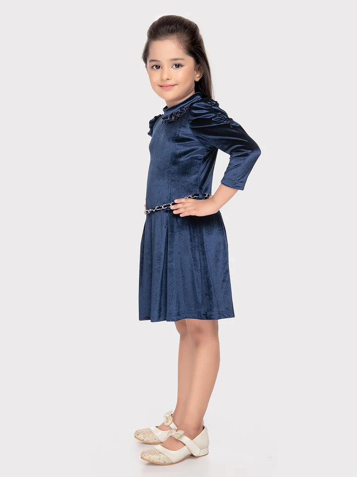 Classic Kids Party Wear Frock | Blue Velvet Stylish Dress for Girls