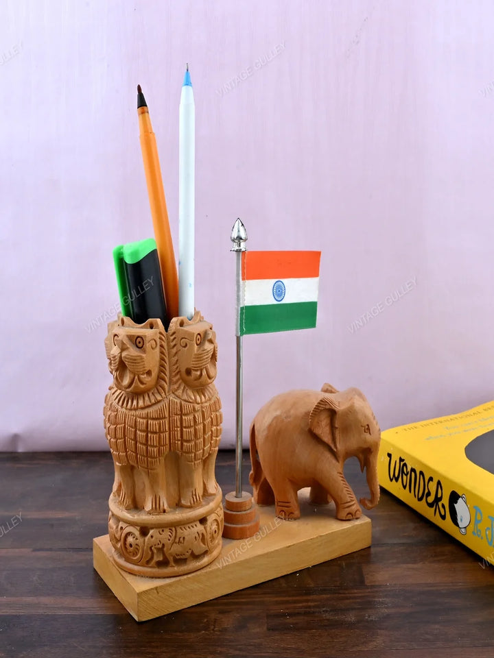 Wooden Pen Stand | Premium Quality Wooden Desk Organizer Gift