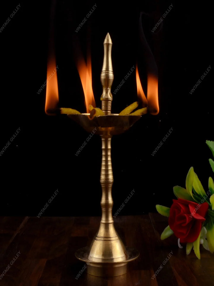 Brass Diya Stand | Traditional Indian Decorative Deepak Holder 17x7.5 CM