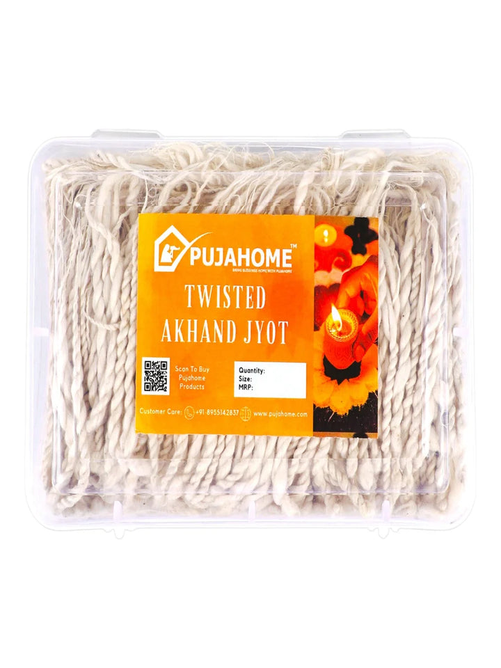 Twisted Akhand Jyot Cotton Short Wick (24Hours Burning, White)