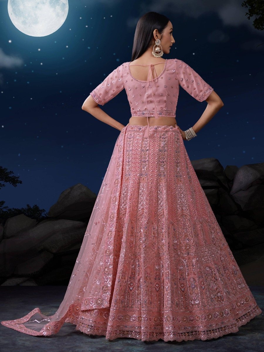 Elegant Pink Sequins Lehenga | Net with Dupatta & Thread Work - ARD - KMY5 - 90002 - Semi Stitched - YPOD