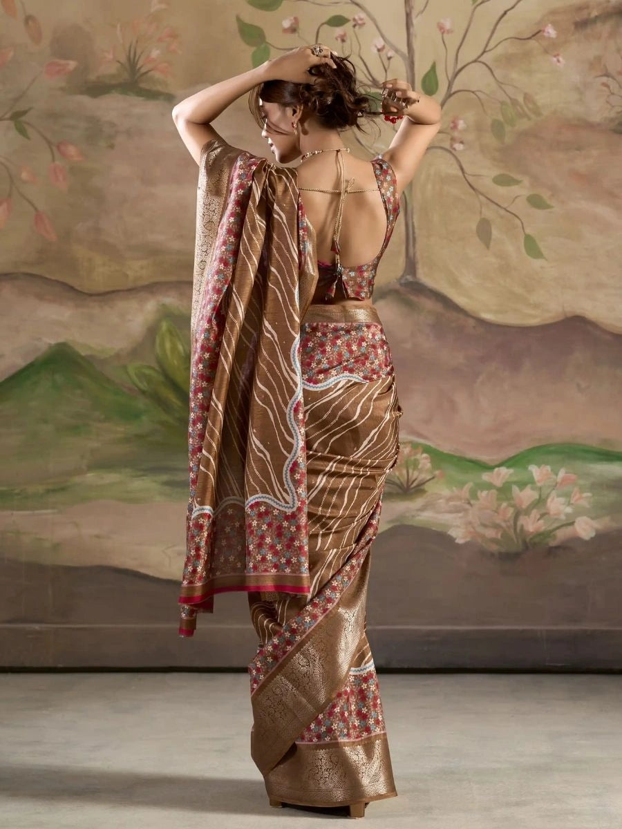 elegant brown embroidered saree for functions