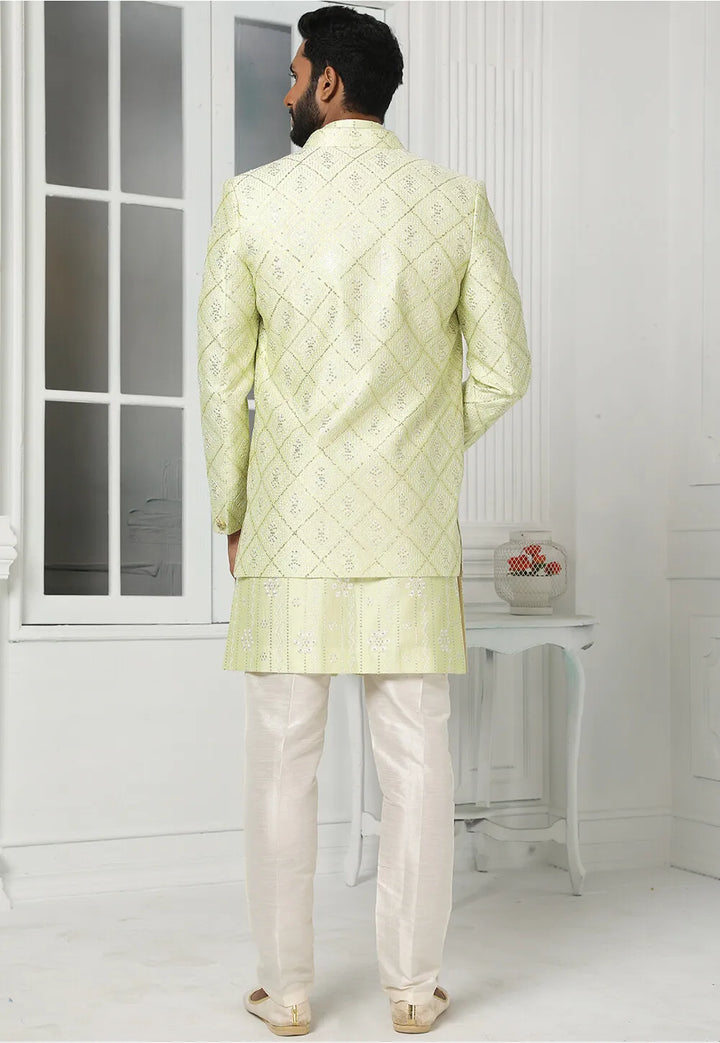 Pista Green Indian Sherwani | Premium Art Silk Wedding Outfit for Men