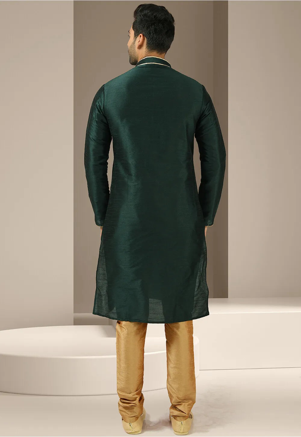 Dark Green Banarasi Kurta  Pajama | Art Silk Mirror Work Traditional Wear