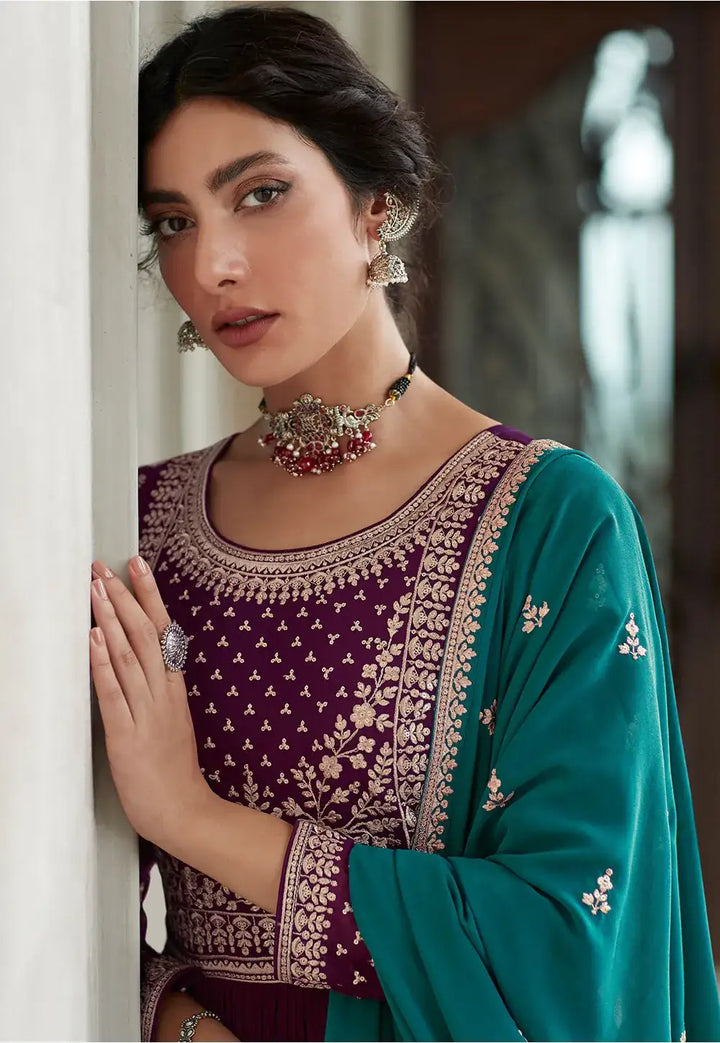 Purple Georgette Sharara Suit | Heavy Embroidery with Dupatta
