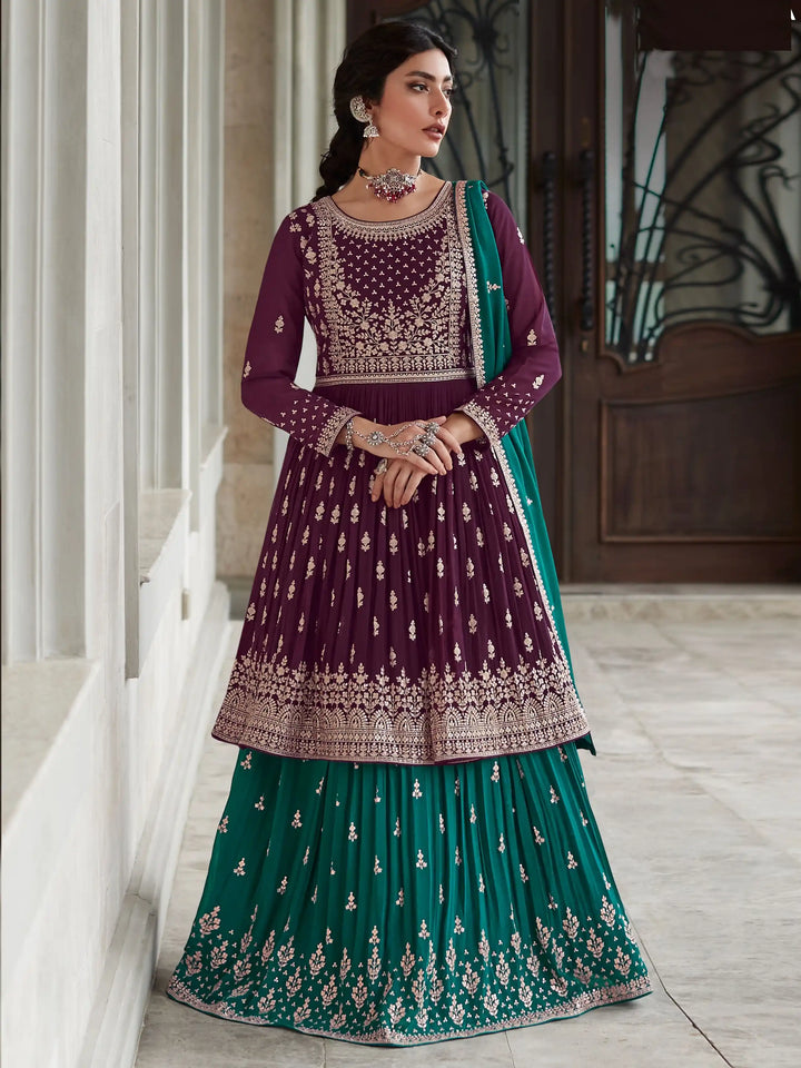 Purple Georgette Sharara Suit | Heavy Embroidery with Dupatta