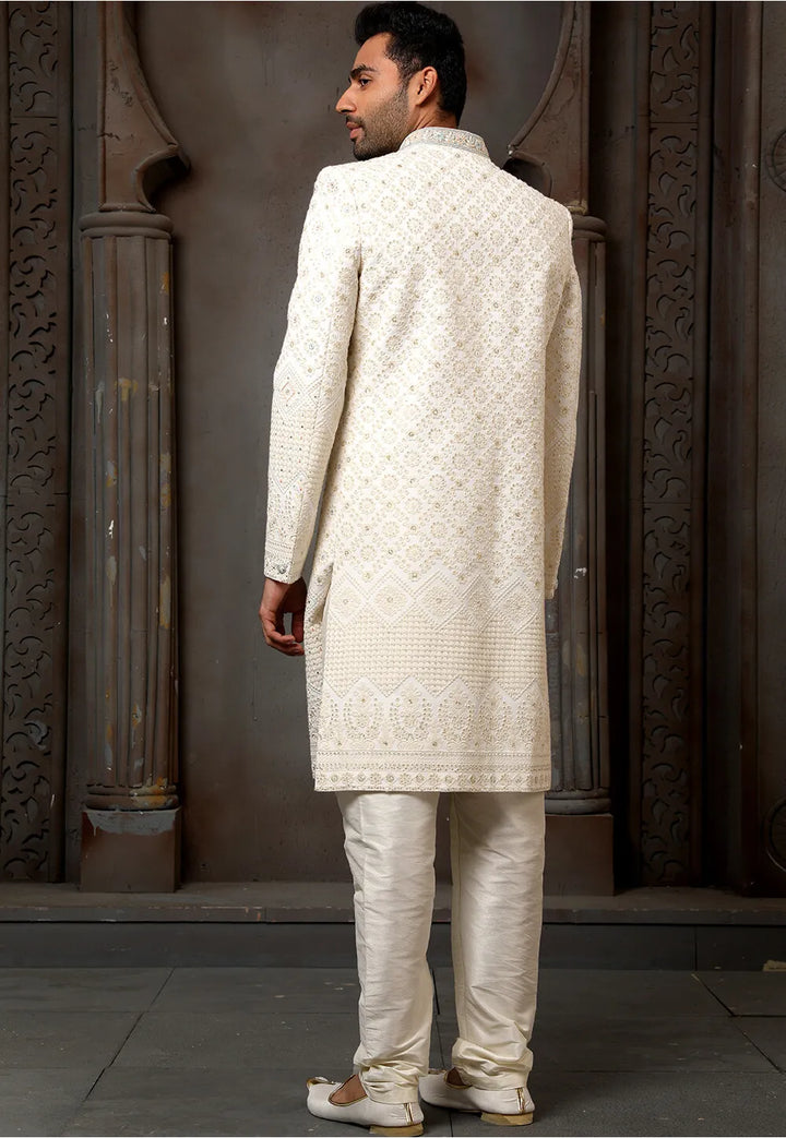 Cream Georgette Sherwani | Perfect Wedding & Festive Wear for Men