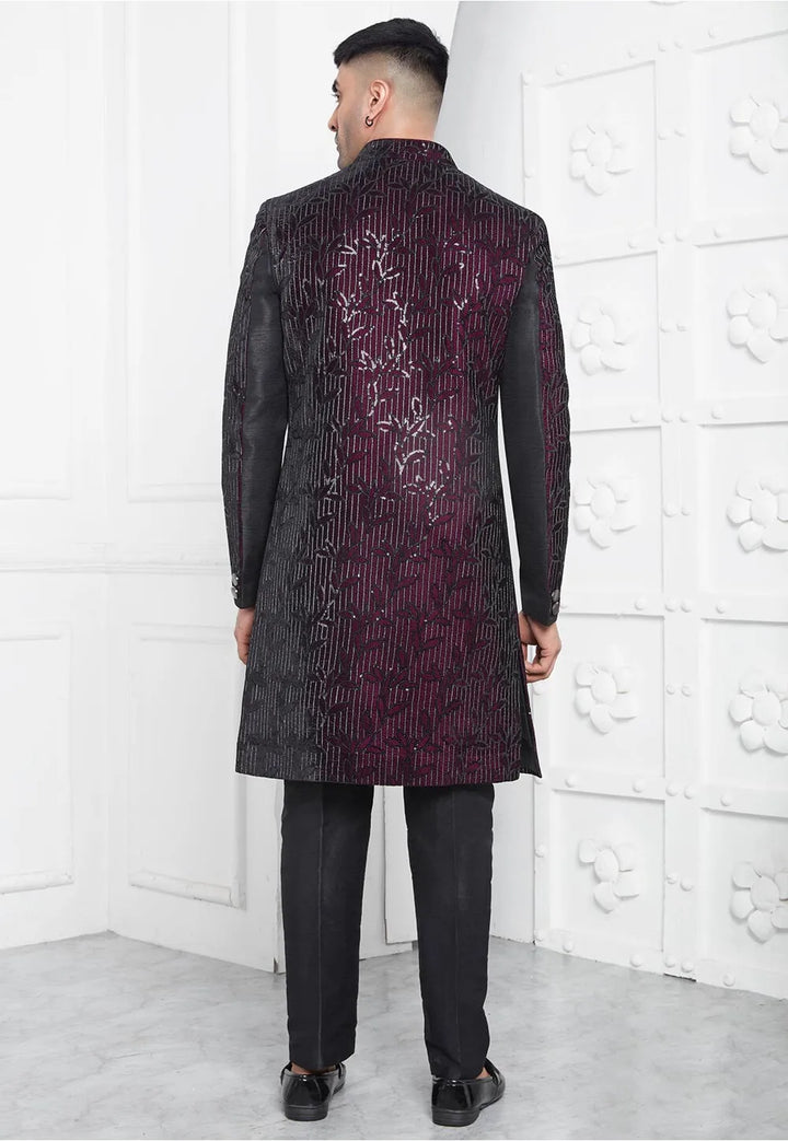 Wine Art Silk Sherwani | Perfect Wedding & Festive Wear for Men